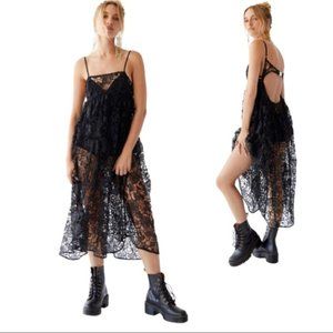 For Love & Lemons Black Lace Sundae Midi Dress NWT